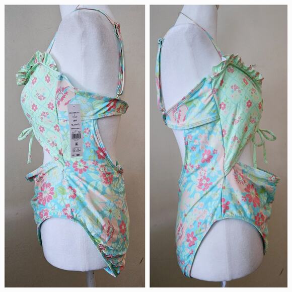 Size XL 15/17 Celebrity Pink Swim Multi-Colored Mismatched Floral One Piece - Picture 5 of 16